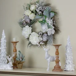 Floral Flocked Pine Artificial Grapevine Christmas Wreath - 24" - Unlit Frosted