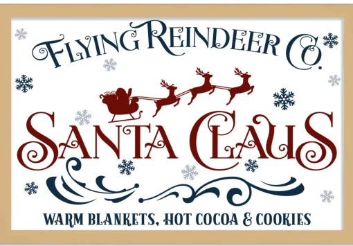 Best Flying Reindeer Company 12.5" x 17.5" Framed Christmas Wall Decor Art Print Sign Poster in a Natural Wooden Frame with UV Acrylic and Hangers Wall