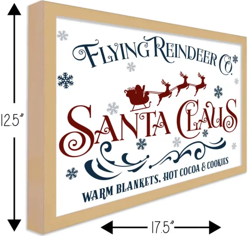 Best Flying Reindeer Company 12.5" x 17.5" Framed Christmas Wall Decor Art Print Sign Poster in a Natural Wooden Frame with UV Acrylic and Hangers Wall
