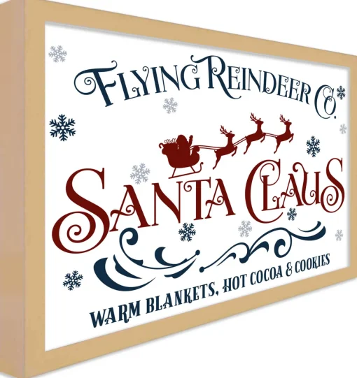 Best Flying Reindeer Company 12.5" x 17.5" Framed Christmas Wall Decor Art Print Sign Poster in a Natural Wooden Frame with UV Acrylic and Hangers Wall