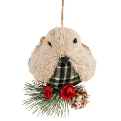 Online Front Facing Bird on Frosted Pine Needle Christmas Ornament - 6.75" Animals