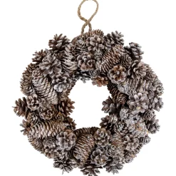 Clearance Frosted Assorted Pinecone Decorative Christmas Wreath, 13.5-Inch, Unlit Unlit