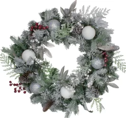 Clearance Frosted Cedar and Berries Artificial Christmas Wreath - 24-Inch, Unlit Pre Decorated