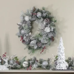 Clearance Frosted Cedar and Berries Artificial Christmas Wreath - 24-Inch, Unlit Pre Decorated