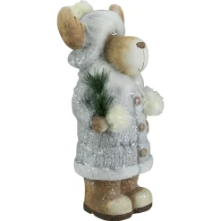 Online Frosted Ceramic Moose in Winter Coat Holding Pine Sprigs Christmas Figure - 18" Animals