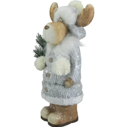 Online Frosted Ceramic Moose in Winter Coat Holding Pine Sprigs Christmas Figure - 18" Animals