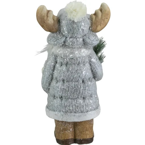 Online Frosted Ceramic Moose in Winter Coat Holding Pine Sprigs Christmas Figure - 18" Animals