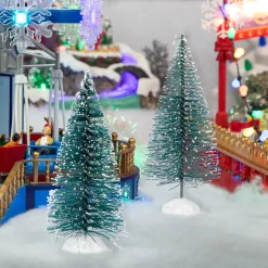 Hot Frosted Mini Bottle Brush Pine Christmas Village Trees - 4" - Set of 2 Accessories