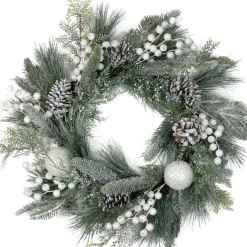 Best Frosted Mixed Pine and Pine Cone Artificial Christmas Wreath, 24-inch, Unlit Unlit