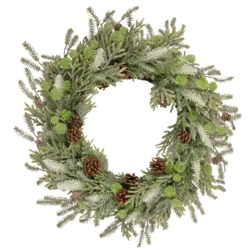 Hot Frosted Pine and Pinecone Christmas Wreath, 30-Inch, Unlit Unlit