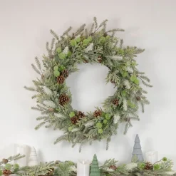 Hot Frosted Pine and Pinecone Christmas Wreath, 30-Inch, Unlit Unlit