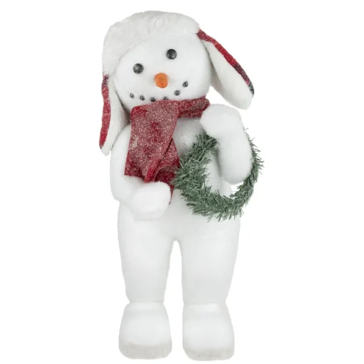 Discount Frosted Snowman with Wreath Christmas Figure - 16" Snowmen