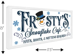 Sale Frosty's Snowflake Cafe 8.5" x 17.5" Framed Christmas Wall Decor Art Print Sign Poster in a Natural Wooden Frame with UV Acrylic and Hangers Wall