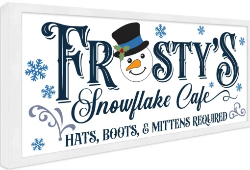 Sale Frosty's Snowflake Cafe 8.5" x 17.5" Framed Christmas Wall Decor Art Print Sign Poster in a Natural Wooden Frame with UV Acrylic and Hangers Wall
