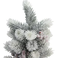 Sale 2ft Potted Flocked Mini Pine Slim Christmas Tree with Berries - Unlit Potted