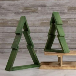 Discount Geometric Wooden Christmas Tree Display - 12" - Green Trees