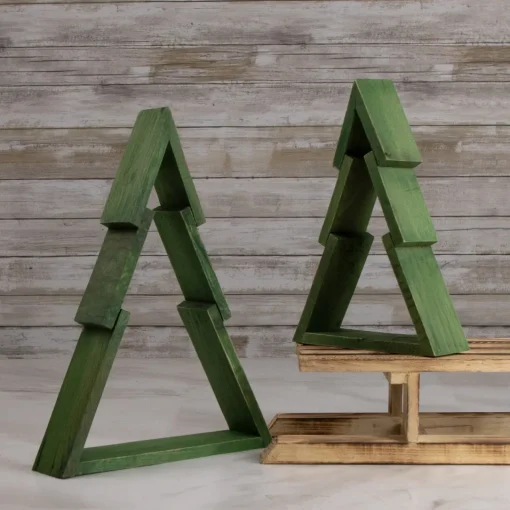 Discount Geometric Wooden Christmas Tree Display - 12" - Green Trees