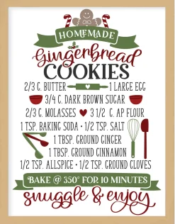 Sale Gingerbread Cookie Recipe 13.5" x 17.5" Framed Christmas Wall Decor Art Print Sign Poster in a Natural Wooden Frame with UV Acrylic and Hangers Wall