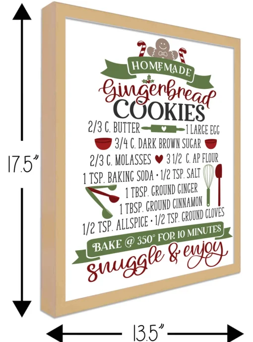 Sale Gingerbread Cookie Recipe 13.5" x 17.5" Framed Christmas Wall Decor Art Print Sign Poster in a Natural Wooden Frame with UV Acrylic and Hangers Wall