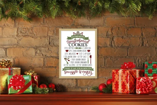 Sale Gingerbread Cookie Recipe 13.5" x 17.5" Framed Christmas Wall Decor Art Print Sign Poster in a Natural Wooden Frame with UV Acrylic and Hangers Wall