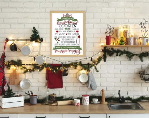 Sale Gingerbread Cookie Recipe 13.5" x 17.5" Framed Christmas Wall Decor Art Print Sign Poster in a Natural Wooden Frame with UV Acrylic and Hangers Wall