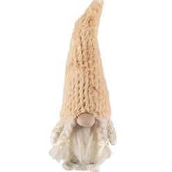 Online Girl Gnome in Faux Fur Hat Christmas Figure - 12" - Beige Gnomes