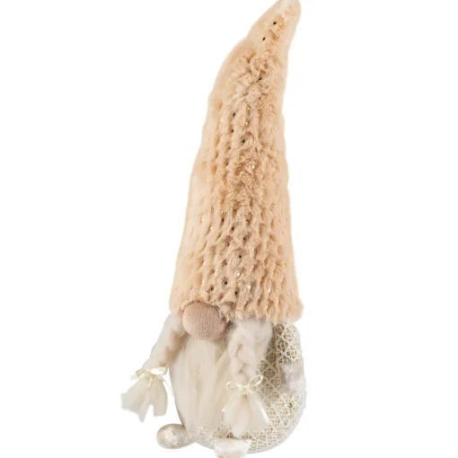 Online Girl Gnome in Faux Fur Hat Christmas Figure - 12" - Beige Gnomes