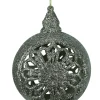 Online Glitter Drenched Seaweed Green and Silver Floral Cutout Christmas Ball Ornament 4.5" (115mm) Glass
