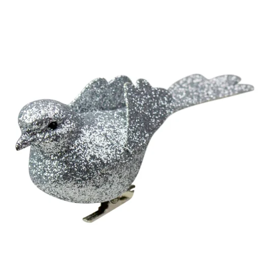 Sale Glittered Bird Clip-On Christmas Ornament - 6" - Silver-tone Animals