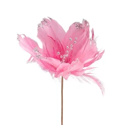Glittered Feather Poinsettia Artificial Christmas Pick - 13.75" - Pink Sprays, Picks & Branches