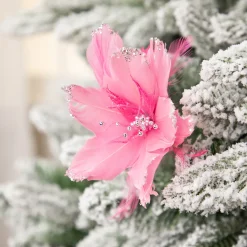 Glittered Feather Poinsettia Artificial Christmas Pick - 13.75" - Pink Sprays, Picks & Branches