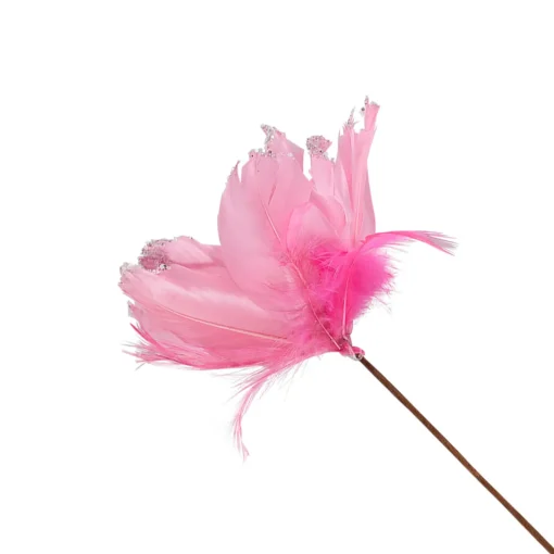 Glittered Feather Poinsettia Artificial Christmas Pick - 13.75" - Pink Sprays, Picks & Branches