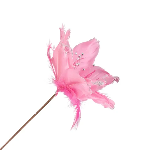 Glittered Feather Poinsettia Artificial Christmas Pick - 13.75" - Pink Sprays, Picks & Branches