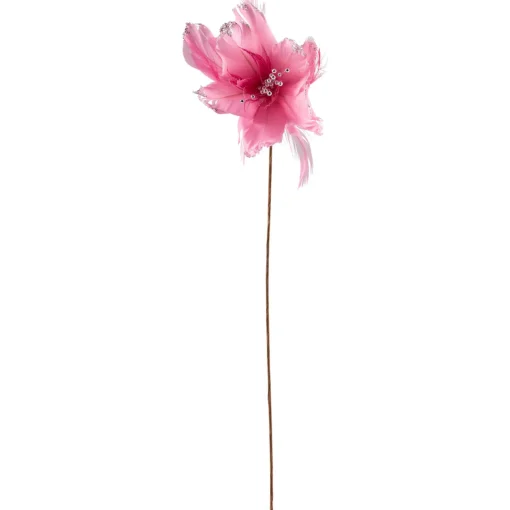 Glittered Feather Poinsettia Artificial Christmas Pick - 13.75" - Pink Sprays, Picks & Branches