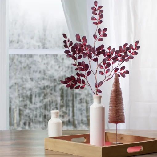 Clearance Glittered Leaves Artificial Christmas Spray - 37" - Red Sprays, Picks & Branches