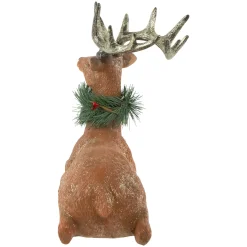 Clearance Glittered Sitting Deer with Pine Neck Wreath Christmas Decoration - 10
