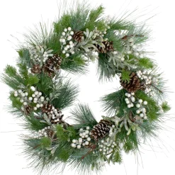 Sale Glittered White Berry and Pinecone Artificial Christmas Wreath, 30-Inch, Unlit Unlit