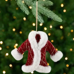 Clearance Glittered Winter Coat with Plush Trim Christmas Ornament - 6.5" - Red Fashion & Beauty