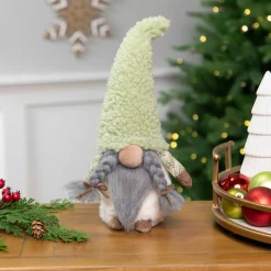Sale Gnome Girl in Faux Fur Hat Christmas Figure - 12" - Green Gnomes