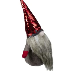 Best Gnome with Beard and Flip Sequin Hat Christmas Figure - 9" - Red and Gray Gnomes