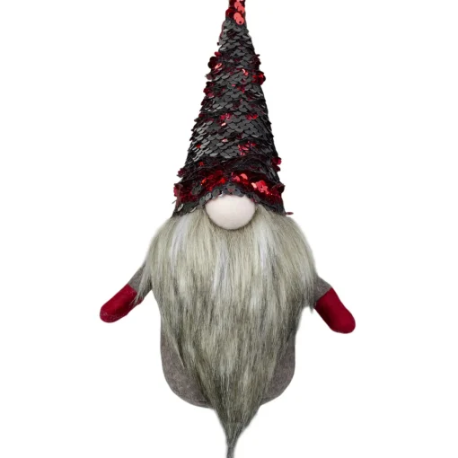 Best Gnome with Beard and Flip Sequin Hat Christmas Figure - 9" - Red and Gray Gnomes
