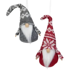 Online Gnomes with Nordic Hats Christmas Ornaments - 7" - Red and Gray - Set of 2 Gnomes