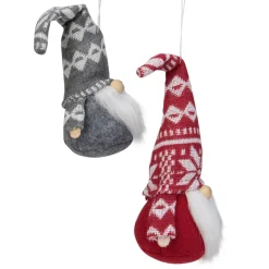 Online Gnomes with Nordic Hats Christmas Ornaments - 7" - Red and Gray - Set of 2 Gnomes