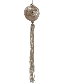Outlet Gold Glittered Christmas Ball Ornament with Tassels 12" (300mm) Glass
