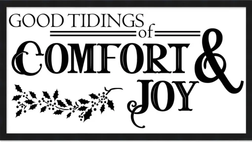 Good Tiding of Comfort and Joy 7.5" x 13.5" Framed Christmas Wall Decor Art Print Sign Poster in a Black Wooden Frame with UV Acrylic and Hangers Wall