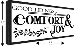 Good Tiding of Comfort and Joy 7.5" x 13.5" Framed Christmas Wall Decor Art Print Sign Poster in a Black Wooden Frame with UV Acrylic and Hangers Wall