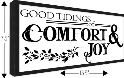 Good Tiding of Comfort and Joy 7.5" x 13.5" Framed Christmas Wall Decor Art Print Sign Poster in a Black Wooden Frame with UV Acrylic and Hangers Wall