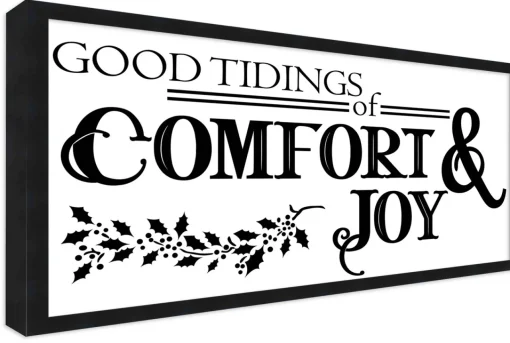 Good Tiding of Comfort and Joy 7.5" x 13.5" Framed Christmas Wall Decor Art Print Sign Poster in a Black Wooden Frame with UV Acrylic and Hangers Wall
