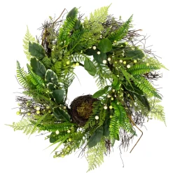 Clearance Green and Brown Foliage Artificial Spring Wreath with Nest - 24" - Unlit Unlit