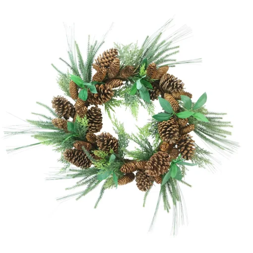 Hot Green Foilage with Mixed Pinecones Artificial Christmas Wreath - 24-Inch, Unlit Unlit